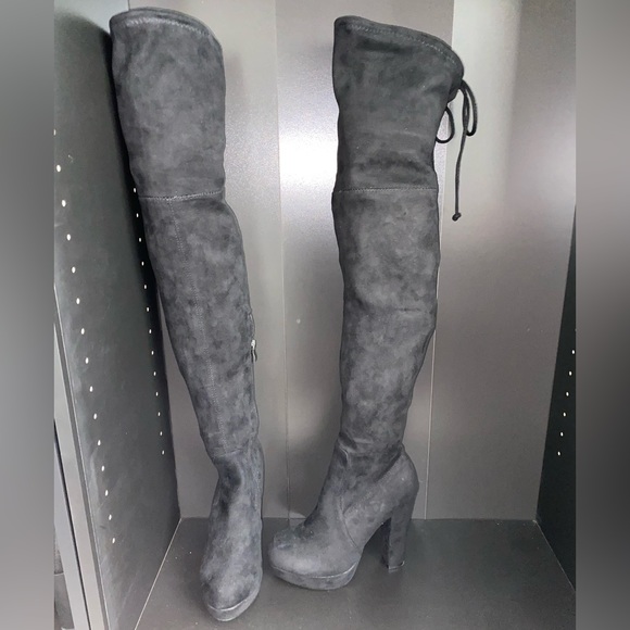 Faux Suede Over the Knee Boots - Picture 2 of 6